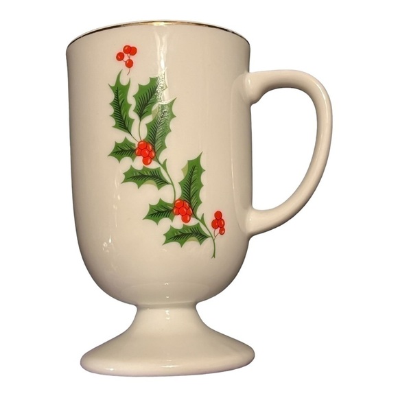 CHRISTMAS Holly footed mugs set of 4 Japan - Picture 13 of 13